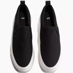 H & M slip on black shoes cotton canvas, padded edges, elasticized side panel 8